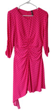 Zara TRF Collection Pink Black Polkadot Ruched Asymmetric Dress 3/4 Sleeves Sz M