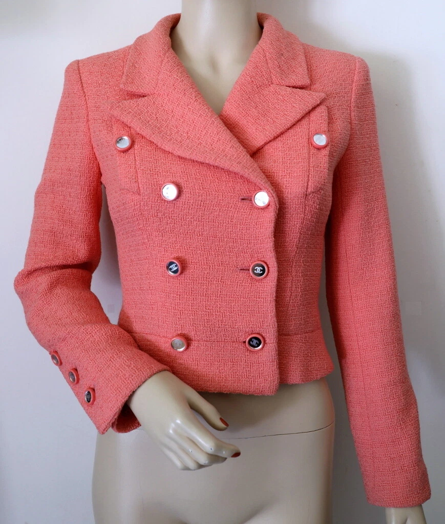 BLAZER GIACCA IN TWEED CHANEL 1995 ICONICA VINTAGE BARBIE ROSA 34 PEZZO DA COLLEZIONE!