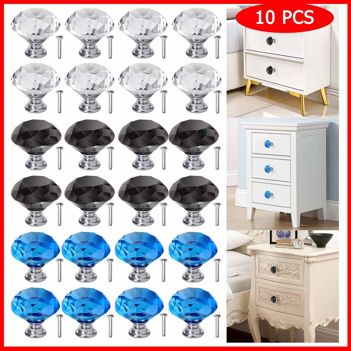 Unique Bargains Diamond Shaped Crystal Glass Drawer Handle Cabinet Knobs Black 10 Pcs Unique Bargains Diamond Shaped Crystal Glass Drawer Handle Cabinet Knobs Black 10 Pcs