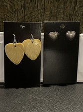 Heart Earrings Lot Heart Shell, Silver Tone 