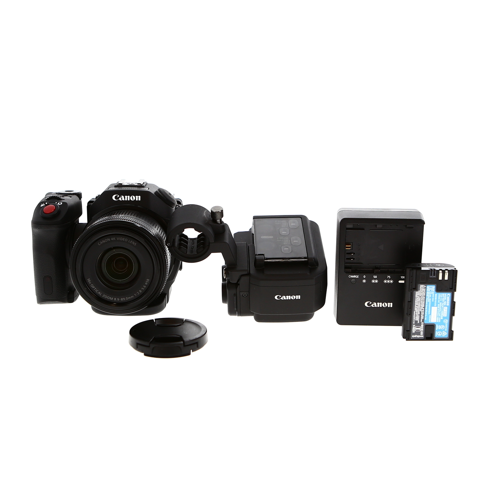 Canon XC15 4K Professional Camcorder With Battery, front Cap and Hood