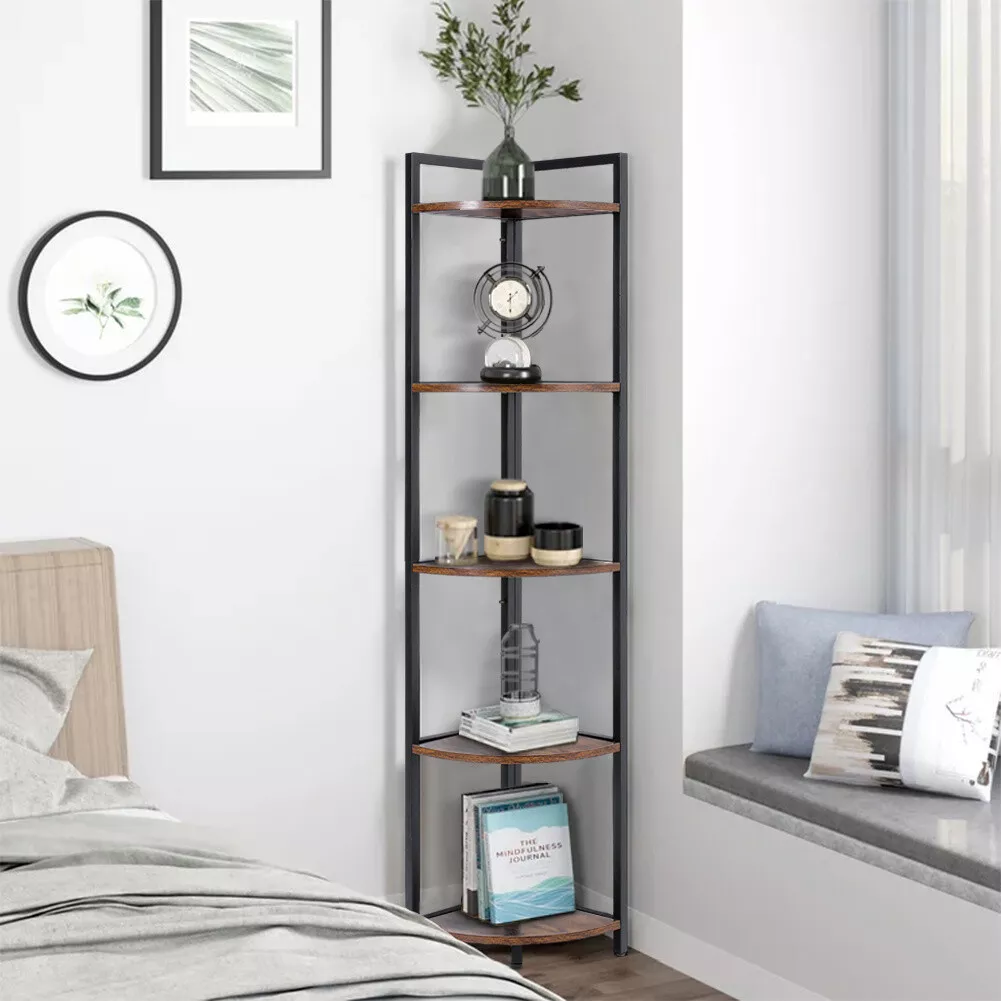 5 Tier Corner Shelf Industrial Storage Shelving Unit Bookshelf Free Standing