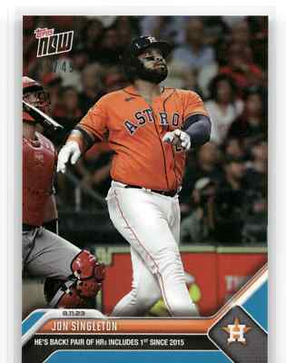   JON SINGLETON's Back, 1st HR Since 2015 BLUE 45/49 Astros 2023 Topps Now #692