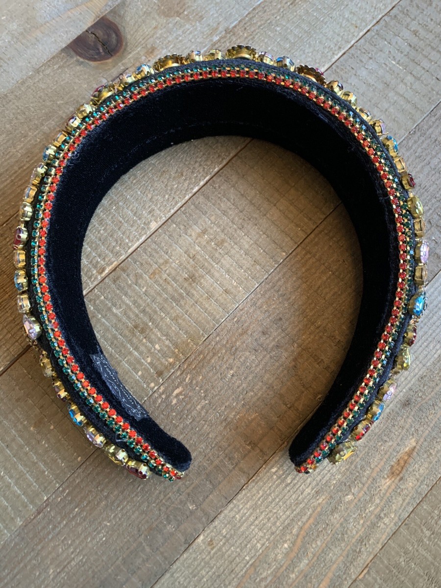 Handmade Fabulous Glass Rhinestone Bling Headband Black Velvet Runway Piece Handmade FABULOUS Glass Rhinestone BLING Headband Black  main image 3