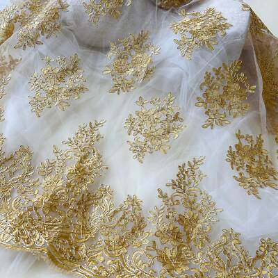 Gold Lace Fabric Corded Embroidery Floral Lace for Party Dress | eBay