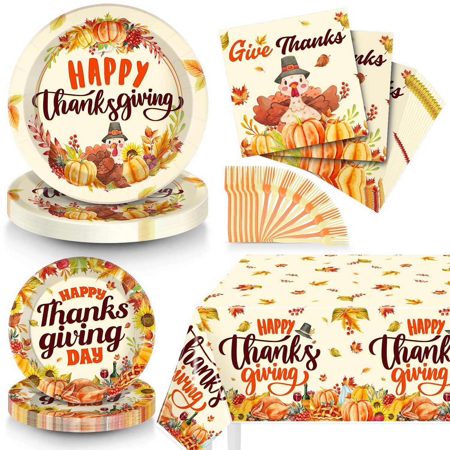 Thanksgiving Party Essentials: Premium Disposable Dinnerware Set with Plates and Napkins for a Festive Feast