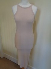 ZARA BEIGE RIBBED SLEEVELESS MIDI T-SHIRT DRESS - SIZE SMALL