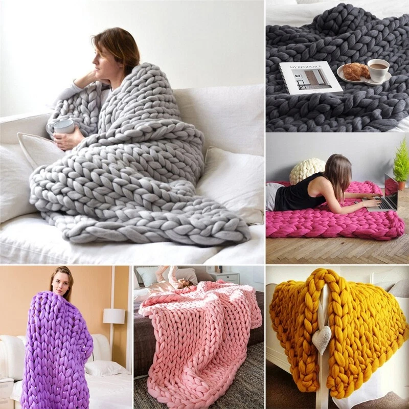 Thick Winter Warm Chunky Knit Knitted Blanket Handmade Yarn Merino Bulky  Throws | eBay