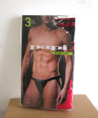 Brand New Men's Papi 3 Pack Premium Cotton  Stretch Jock Straps Medium 32-34