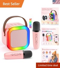 Family-Friendly Karaoke System: Wireless Mics, Bluetooth  Colorful Disco Lights