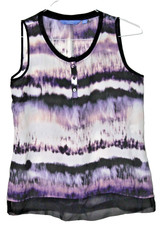 SIMPLY VERA VERA WANG TUNIC BLOUSE ladies size PM purple ink print sleeveless