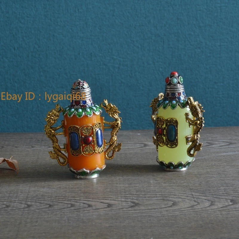 Botella de tabaco china retro Cloisonne piedra luminosa artesanía regalo adorno Foto 2 de 3