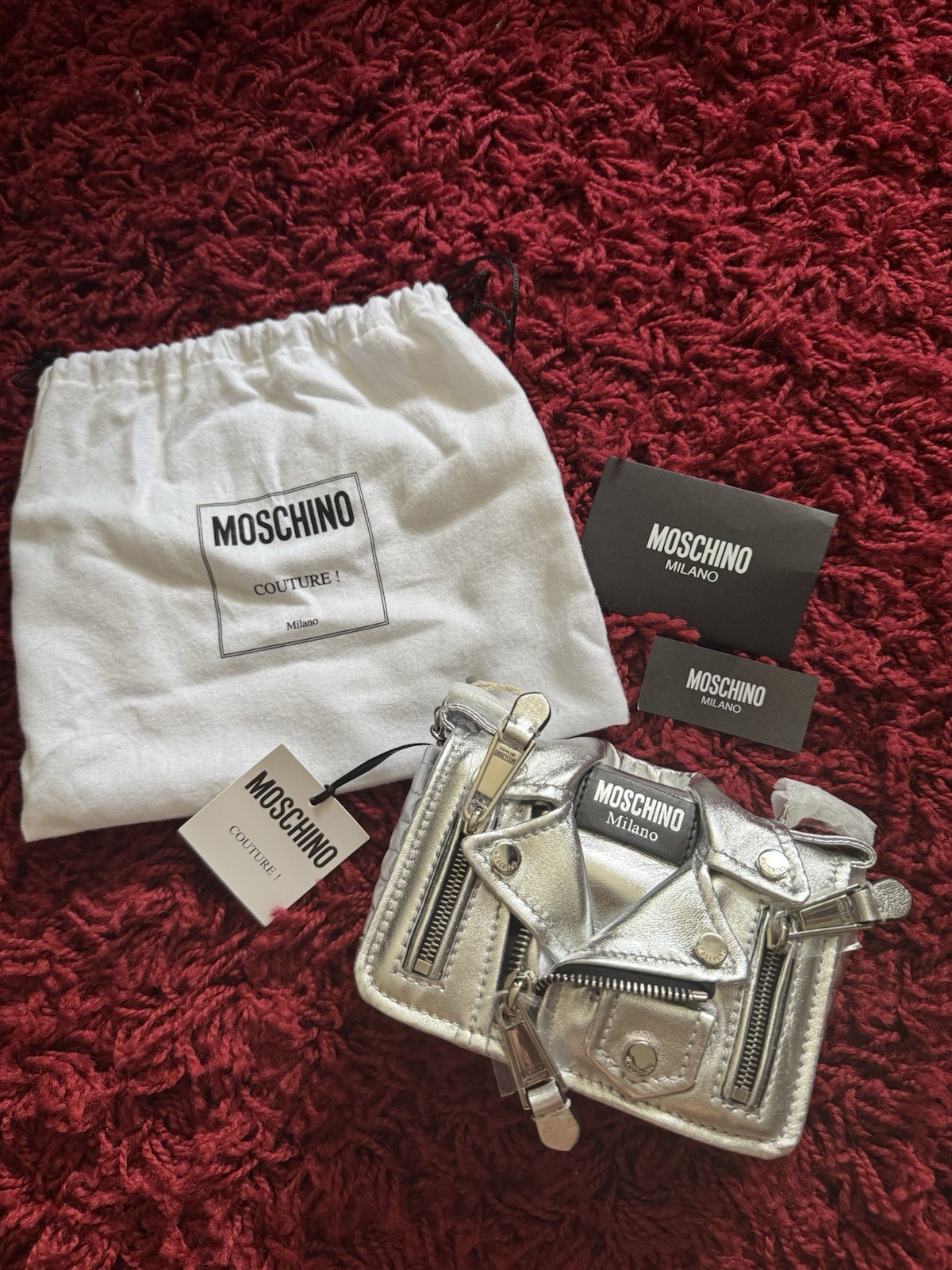 Moschino Couture Biker Jacket Shoulder Bag Silver Metallic Hardware SS21 image 3