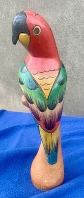 Vintage Carved Parrot Figurine Handpainted Balsa Wood Tropical 16'' Tall Tiki Bar