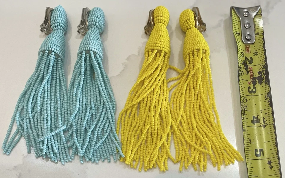 PENDIENTES CLIP OSCAR DE LA RENTA CUENTAS LARGAS AMARILLO Y AZUL EXCELENTES USADOS Foto 2 de 4