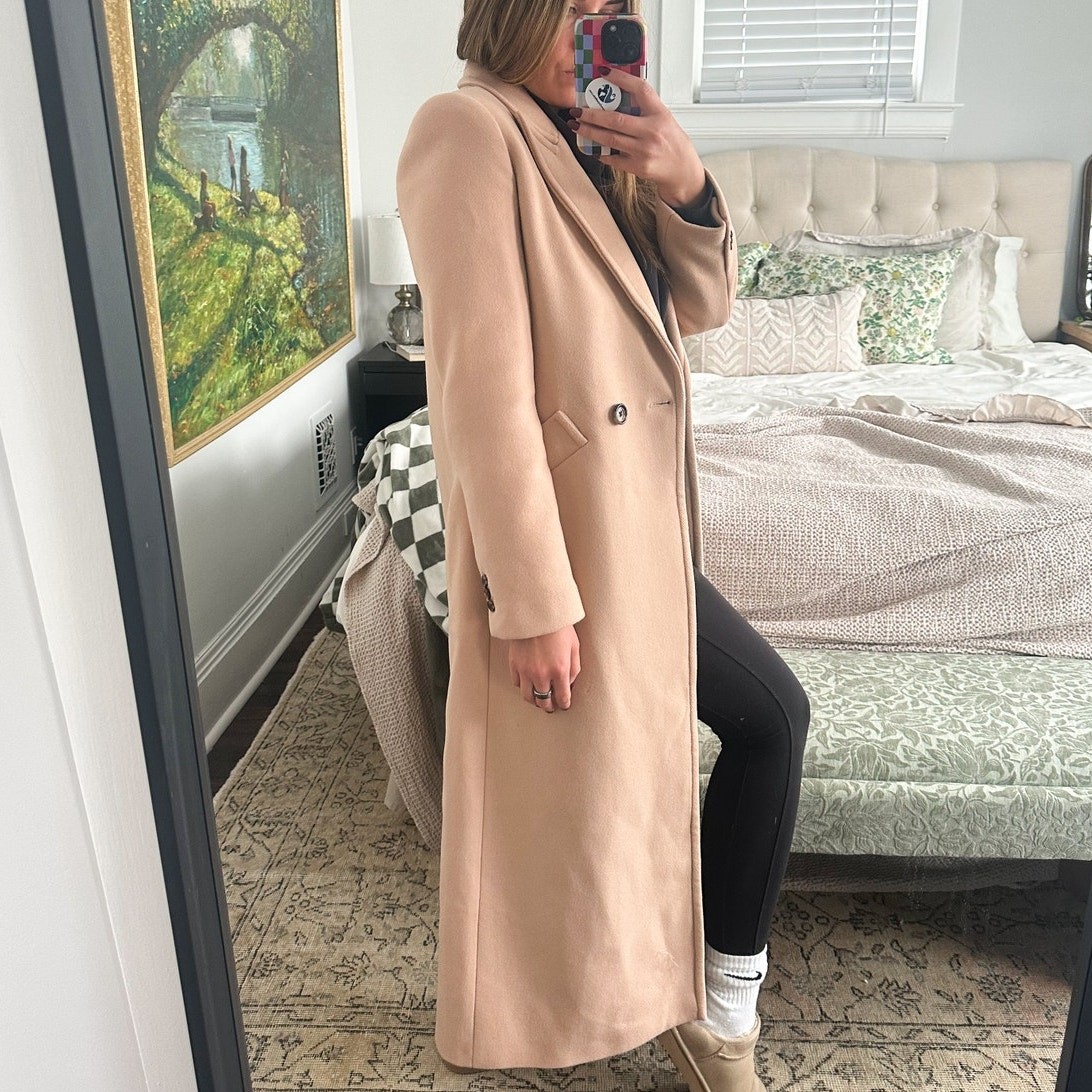 Mango Long Pink Wool Coat Size Medium FITS 2/4 image 10