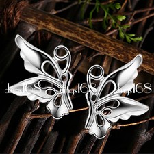 925 Sterling Silver Tarnish-Resist 10mm Half-Butterfly Stud Post Earrings J1042