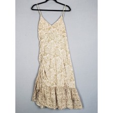 Spell & The Gypsy Size M Lioness Ruched Maxi Dress Cream Tan Bohemian Romantic
