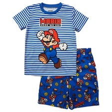 Boys Red Super Mario Short Sleeve Top  Sleep Shorts Pajama Set X-Small 4-5