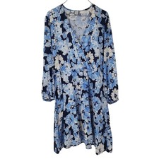 OLD NAVY Blue Floral V-Neck Dress Womens Size Large L Spring Summer