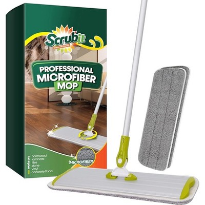 SCRUBIT 16'' Microfiber Swivel Mop: Wet/Dry Reusable Pads, 52'' Pole, 2 Included