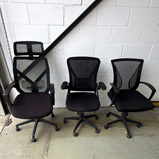 Set of 3 Black Mesh Task Office Chairs Swivel Adjustable Arms, Casters