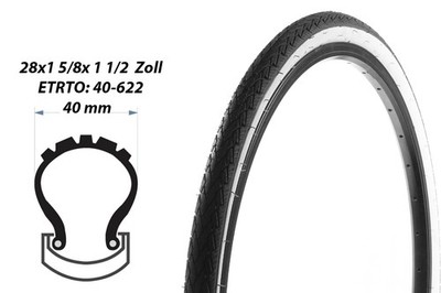 28 Zoll Fahrrad Reifen 28x1 5/8x1 1/2 City Bike 40-622 Mantel Decke Weiswand B-W