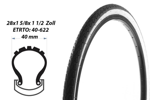 28 Zoll Fahrrad Reifen 28X1 5/8X1 1/2 City Bike 40-622 Mantel Decke Weiswand B-W-image