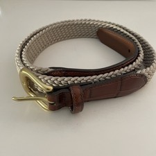 Brighton Brown Leather and Beige Woven Belt with Brass Buckle Size 40