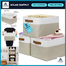 15x11in Canvas Storage Baskets - 3 Pack Fabric Bins for Organizing Shelves  Hom
