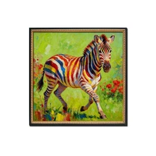 Framed Canvas Wall Art,Colorful Animal Zebra Landscape Hand-painted Oil Painting