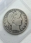 1911 Barber Silver Half Dollar  50c Coin In VG/F Condition
