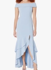 Adrianna Papell Crepe Ruffle Gown Elegant Sky Sz 12 Prom Wedding Formal