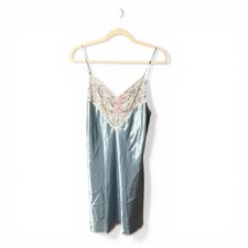 Vintage Blue Satin Slip Dress with Lace Detail