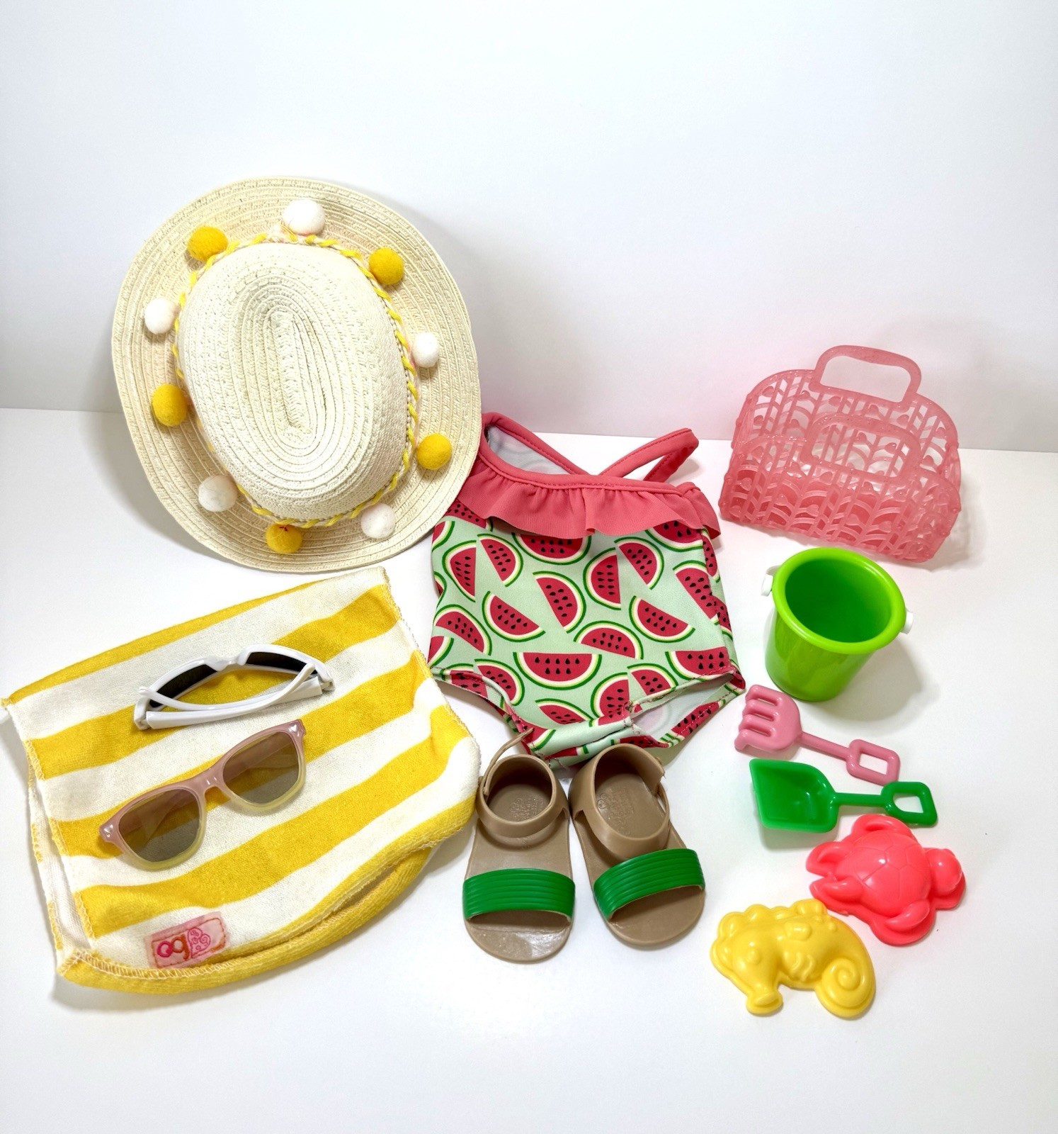 Our Generation Swimwear Seaside Blossom, Towel, Hat, Toys, Sunglasses, Sandals