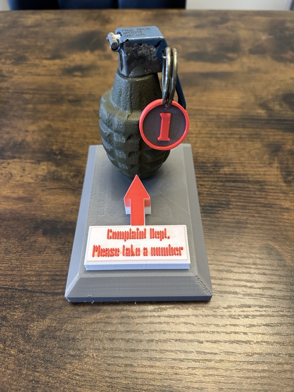 Take a Number Replica (inactive) Grenade Complaint Department Joke Desk Display
