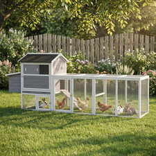 Gray Wooden Chicken Coop Large Outdoor Hen House with Run and Nesting