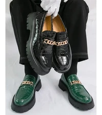 Fashion Mens Casual Loafers Black Leather Chunky Heels High-top Leather Shoes Sz