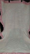 Vintage Handmade Pink Satin Trim Jungle Baby Blanket Tiger Mouse Bunny Bear...