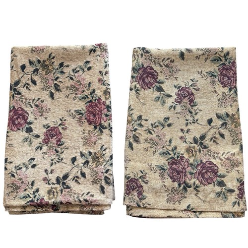 VTG JCPENNEY 2 Curtain Panels MELROSE Camel Tapestry Rose Cottage Floral 86”x54”