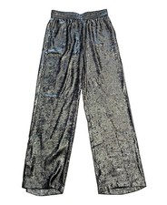 ZARA Women s Metallic Silver Straight-Leg Pants Elastic Waist - Extra Small
