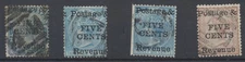 Ceylon Stamps 1885 SG155;156 (x2);158 used CV £59