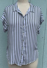 Alexander Jordan Womens BOHO  Striped S Sleeve Button Front Shirt Sz L Pre-owned