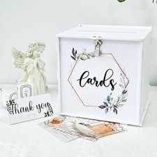 White Wedding Card Box with Lock, PVC Gift Card Box for Wedding Reception, Eu...