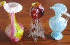 Vintage 70s Italy Lot of 3 Art Glass Hand Blown Murano Style 7" & 8" Vases OOAK