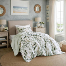 Lightweight Seersucker Botanical Comforter Set Twin Size, 2 Pieces Reversible De