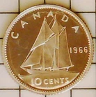 1966  Canada 10 cent  80% silver  (dime) - MINT SEALED