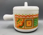 Vintage 1970’s Avon Patchwork Milk Glass Jar With Lid Orange Yellow Green