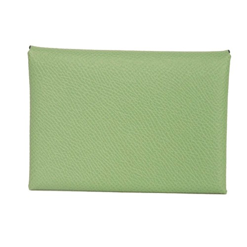 HERMES Calvi duo 083035CK coin purse Calfskin Pastel Green Card Case (Unus...