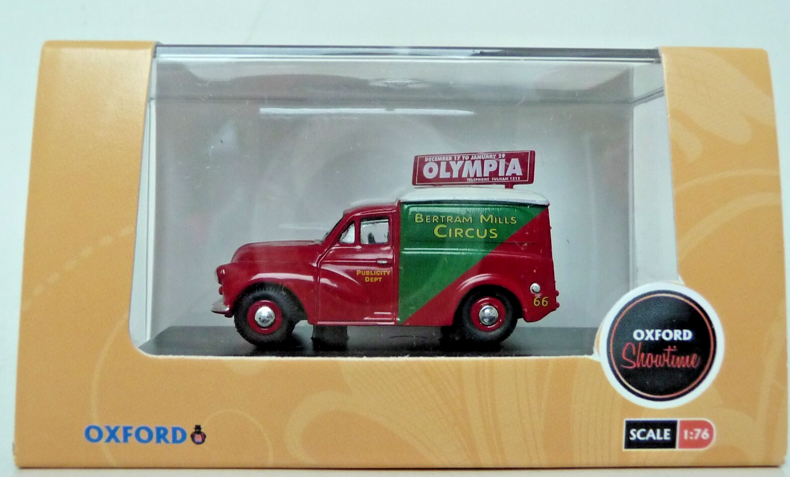 Oxford Diecast Showtime  76MM058 Morris 1000 van Bertam Mills Circus Olympia